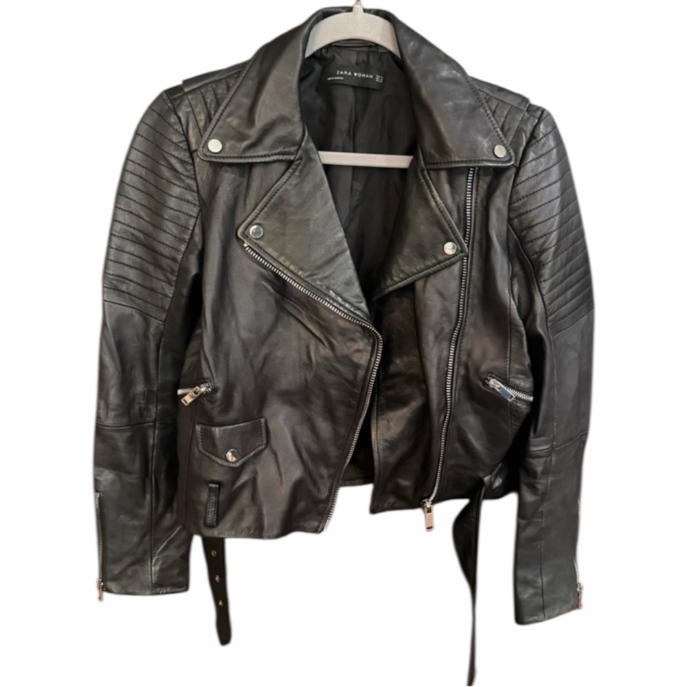 Zara Faux Leather Moto Bomber Grunge Punk Biker Belted Jacket Grunge Rock